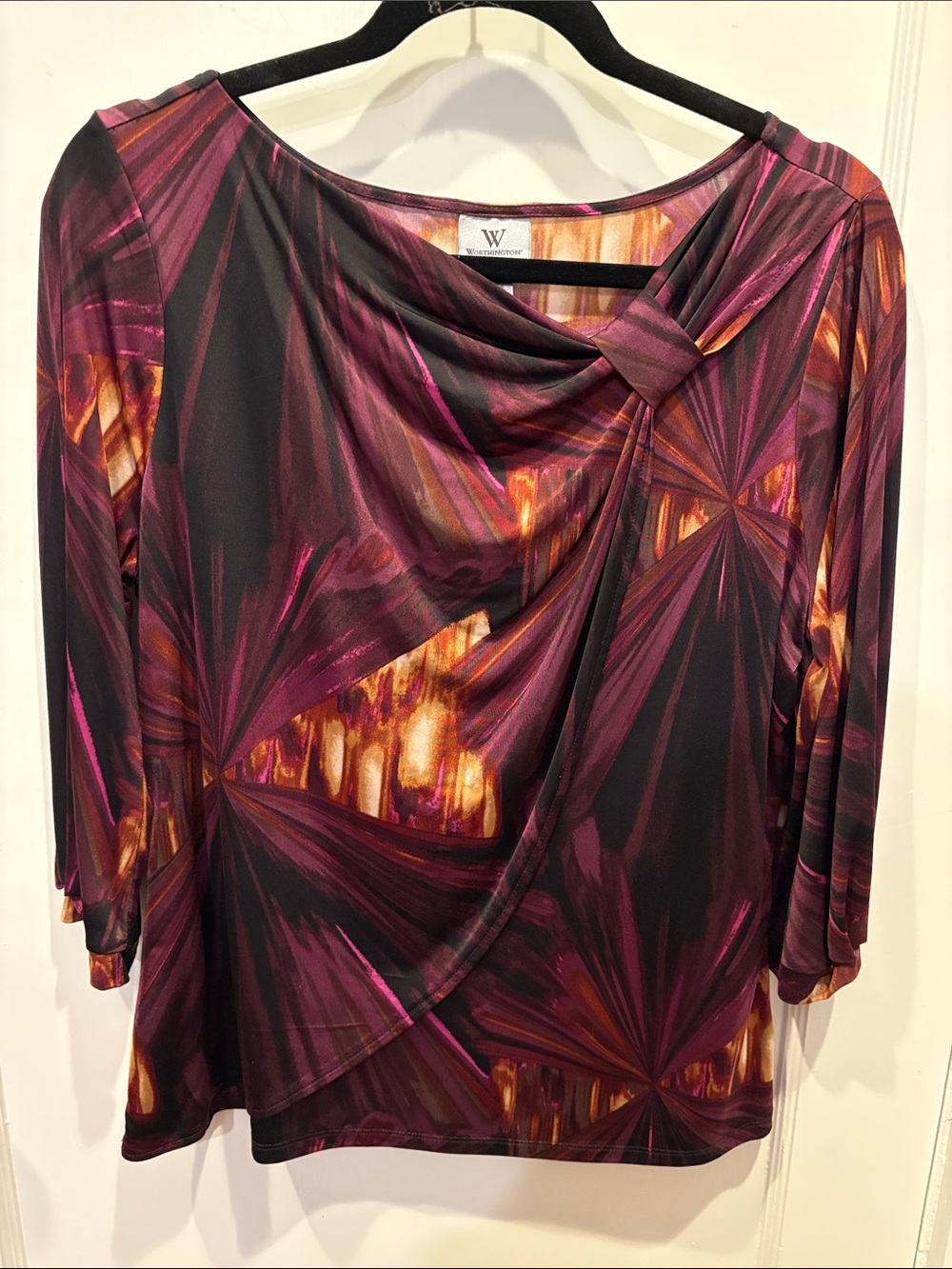 Worthington Jewel-Tone Draped Knot-Front Blouse BN512